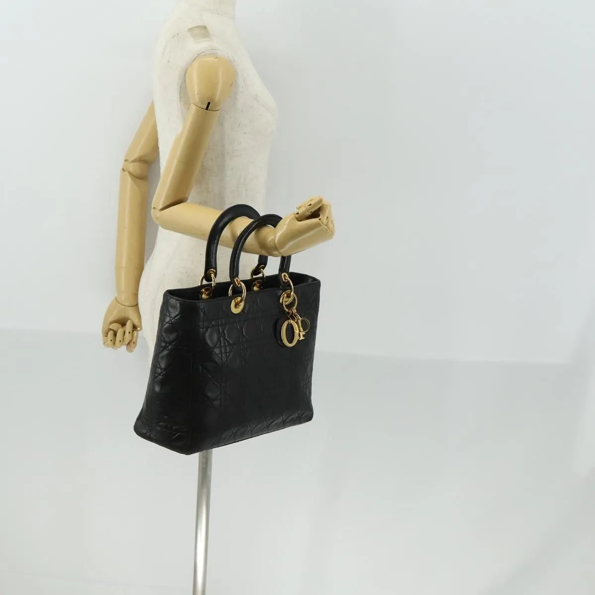 Christian Dior Lady Cannage Matelassé Black Leather Tote Bag Bag (Pre-Owned)