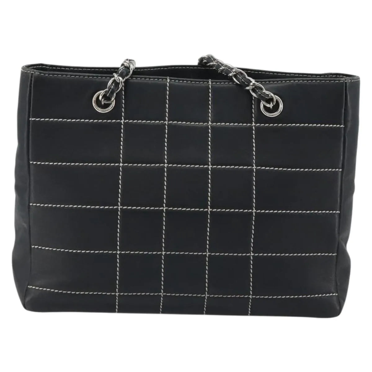 Chanel Vintage Chocolate Bar Tote Quilted Lambskin Navy Leather Tote Bag Bag (Pre-Owned)