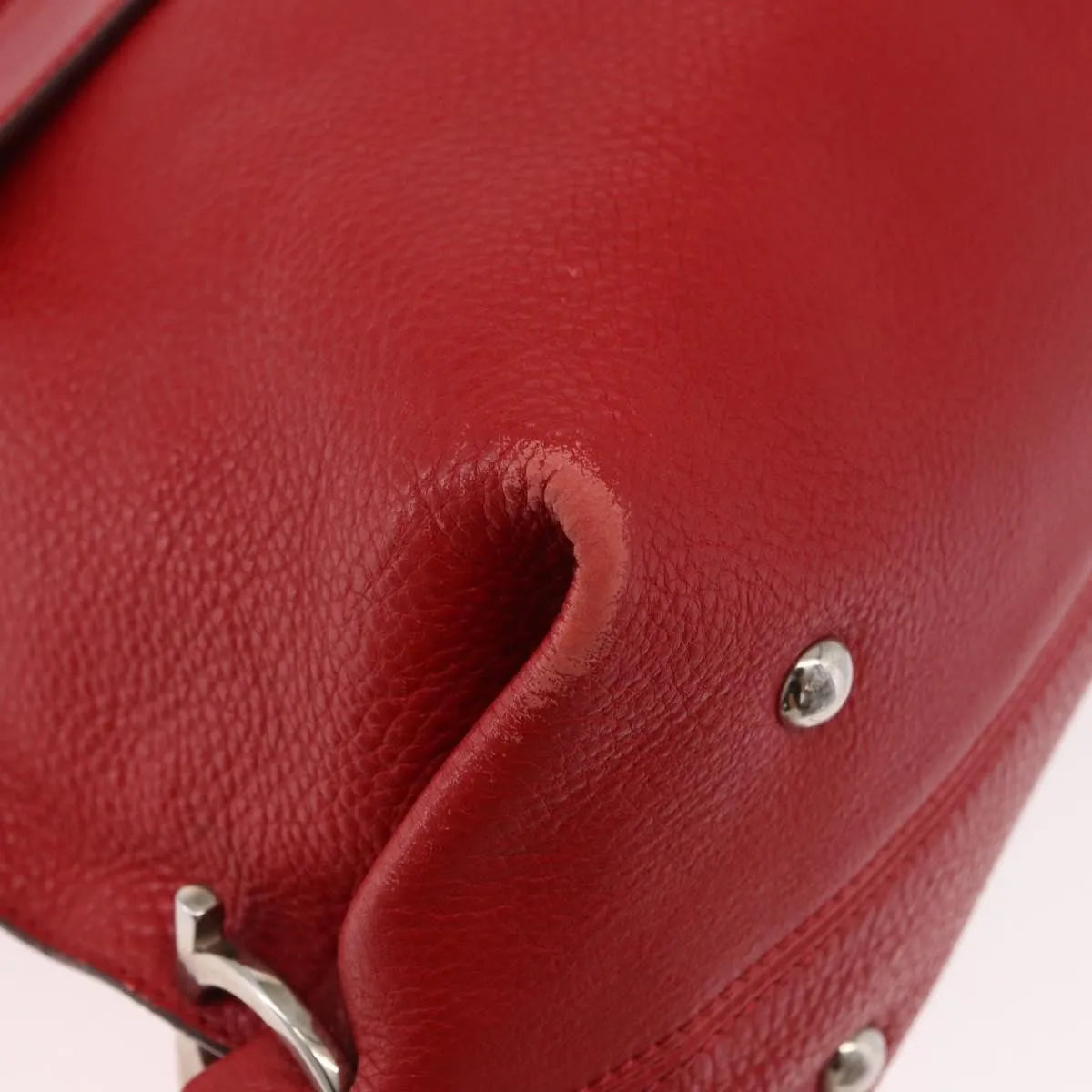 Salvatore Ferragamo Sofia Satchel Grainy Leather Red Leather Handbag (Pre-Owned)