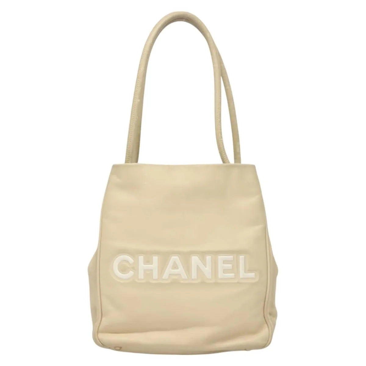 Chanel Camellia Tote Leather Beige Leather Tote Bag Bag (Pre-Owned)
