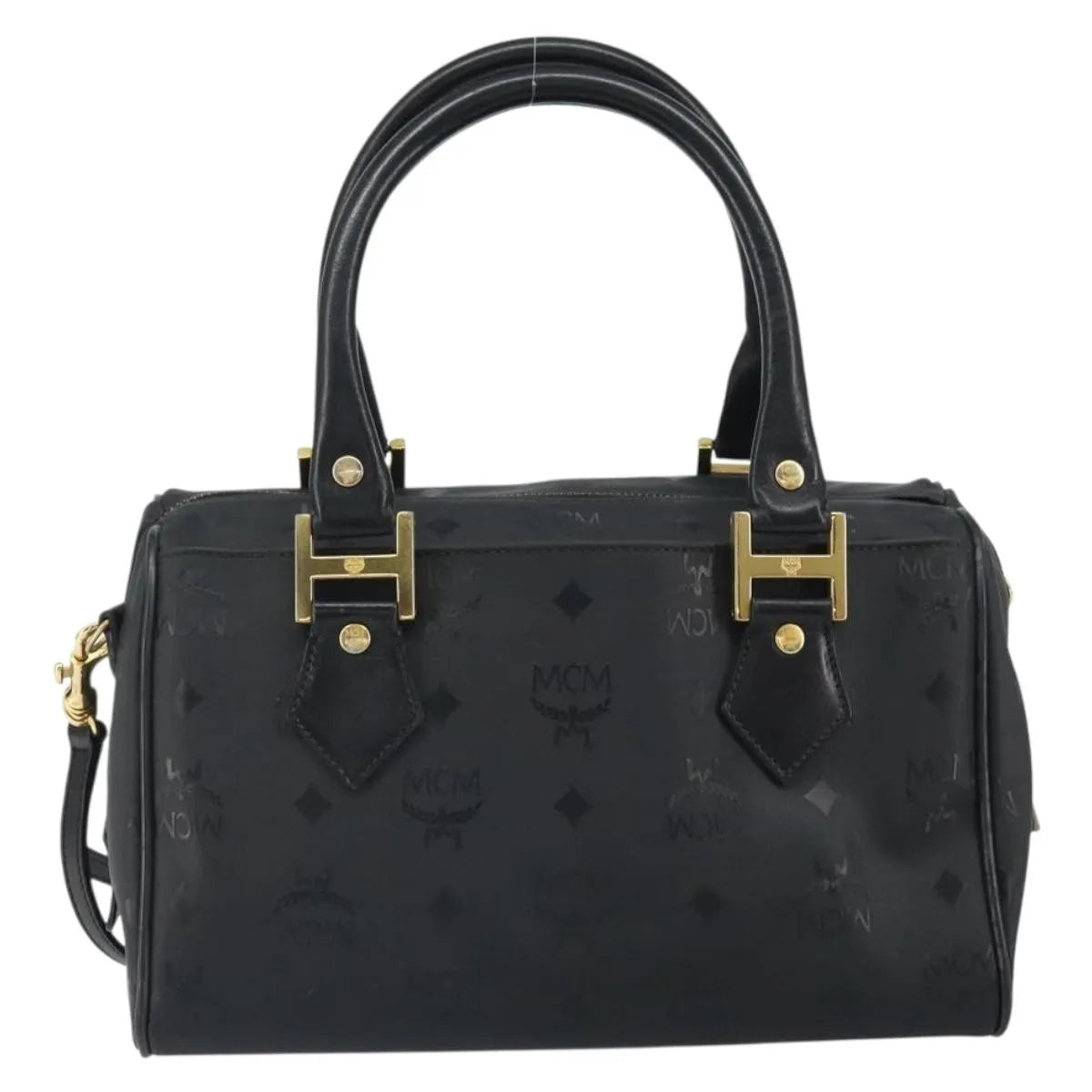 MCM Visetos Logogramme Canvas And Leather Black Canvas Handbag (Pre-Owned)