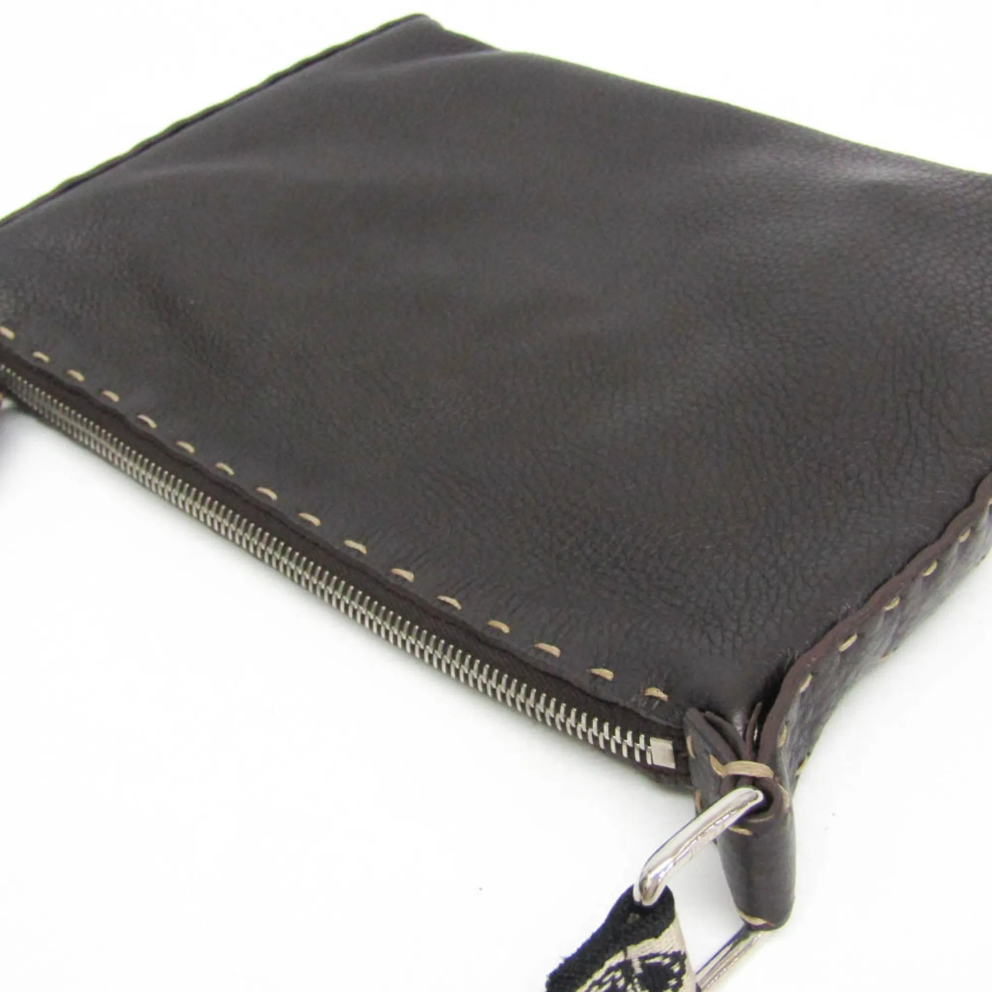 Fendi Vintage Selleria Zip Messenger Leather Brown Leather Shoulder Bag Bag (Pre-Owned)