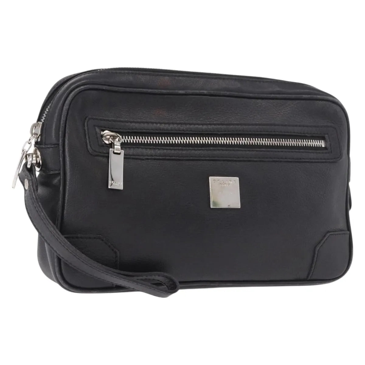 Celine Vintage Zip Wristlet Clutch Leather Black Leather Clutche & Pouche Bag (Pre-Owned)