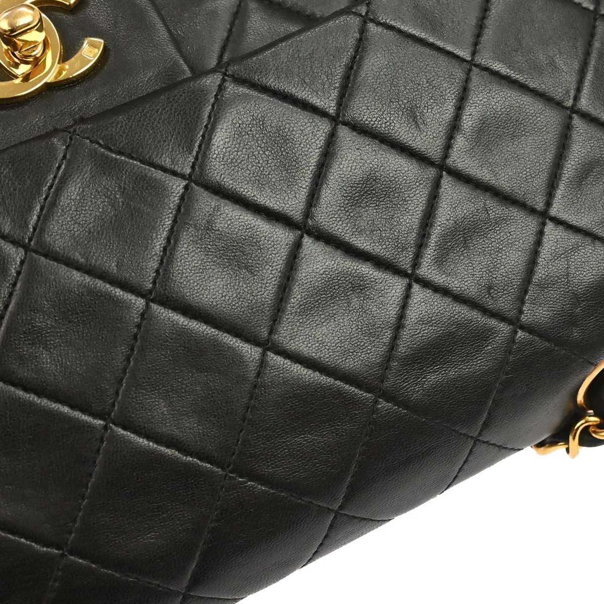 Chanel Vintage Square Classic Single Flap Quilted Lambskin Black Leather Handbag (Pre-Owned)