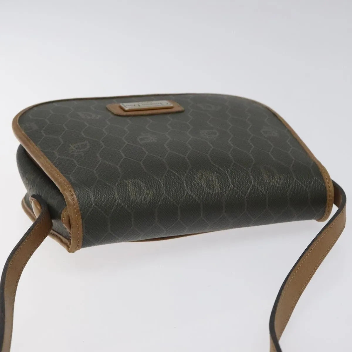 Christian Dior Vintage Honeycomb Flap Coated Canvas Khaki Canvas Shoulder Bag Bag (Pre-Owned)