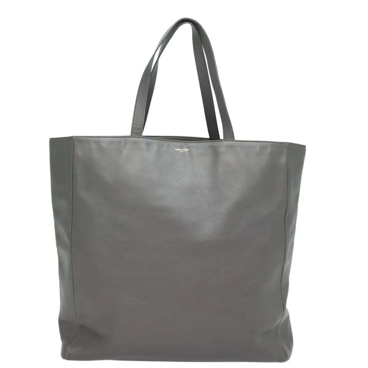 Saint Laurent Reversible North South Shopper Tote Leather Gray Leather Tote Bag Bag (Pre-Owned)