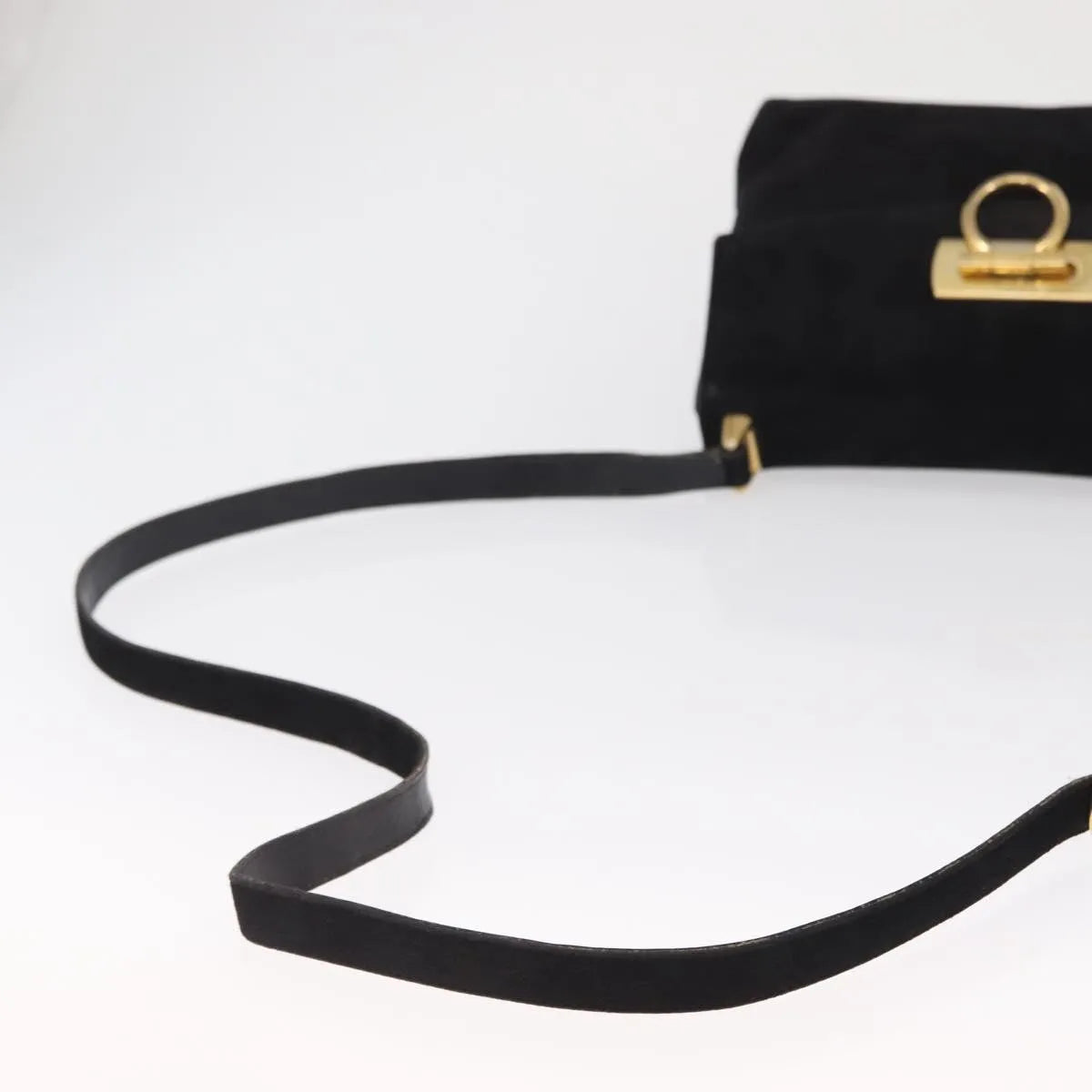 Salvatore Ferragamo Gancini Suede Black Suede Shoulder Bag Bag (Pre-Owned)