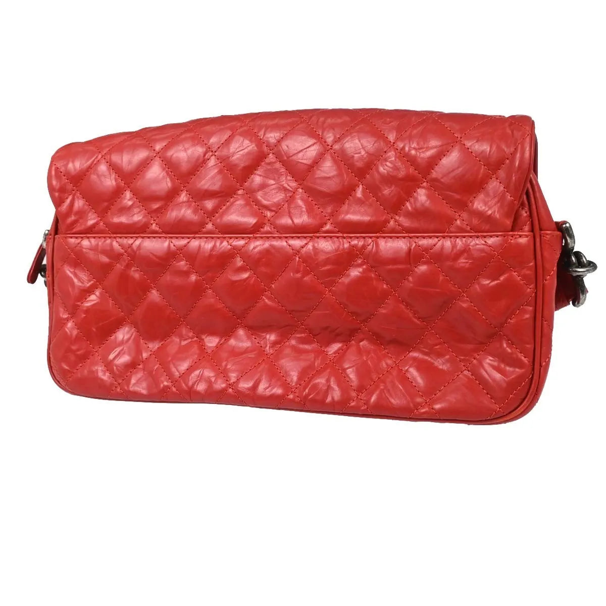 Chanel Casual Rock Airlines Flap Quilted Crumpled Calfskin Red Calfskin Shoulder Bag Bag (Pre-Owned)