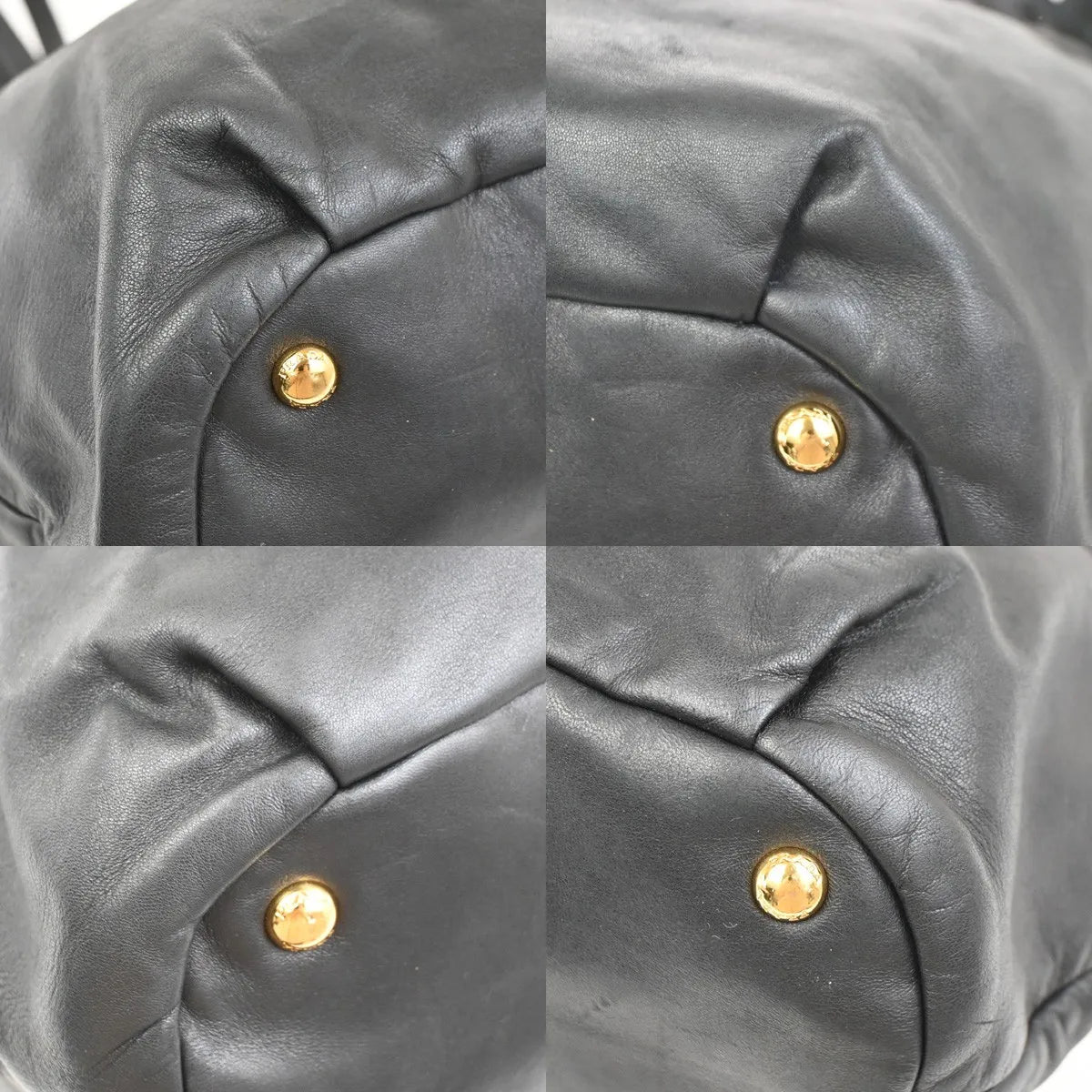 Prada Bow Tie Pleated Tote Leather Black Leather Shoulder Bag Bag (Pre-Owned)