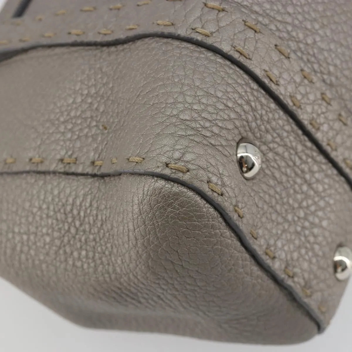 Fendi Selleria Linda Satchel Pebbled Leather Gray Leather Handbag (Pre-Owned)