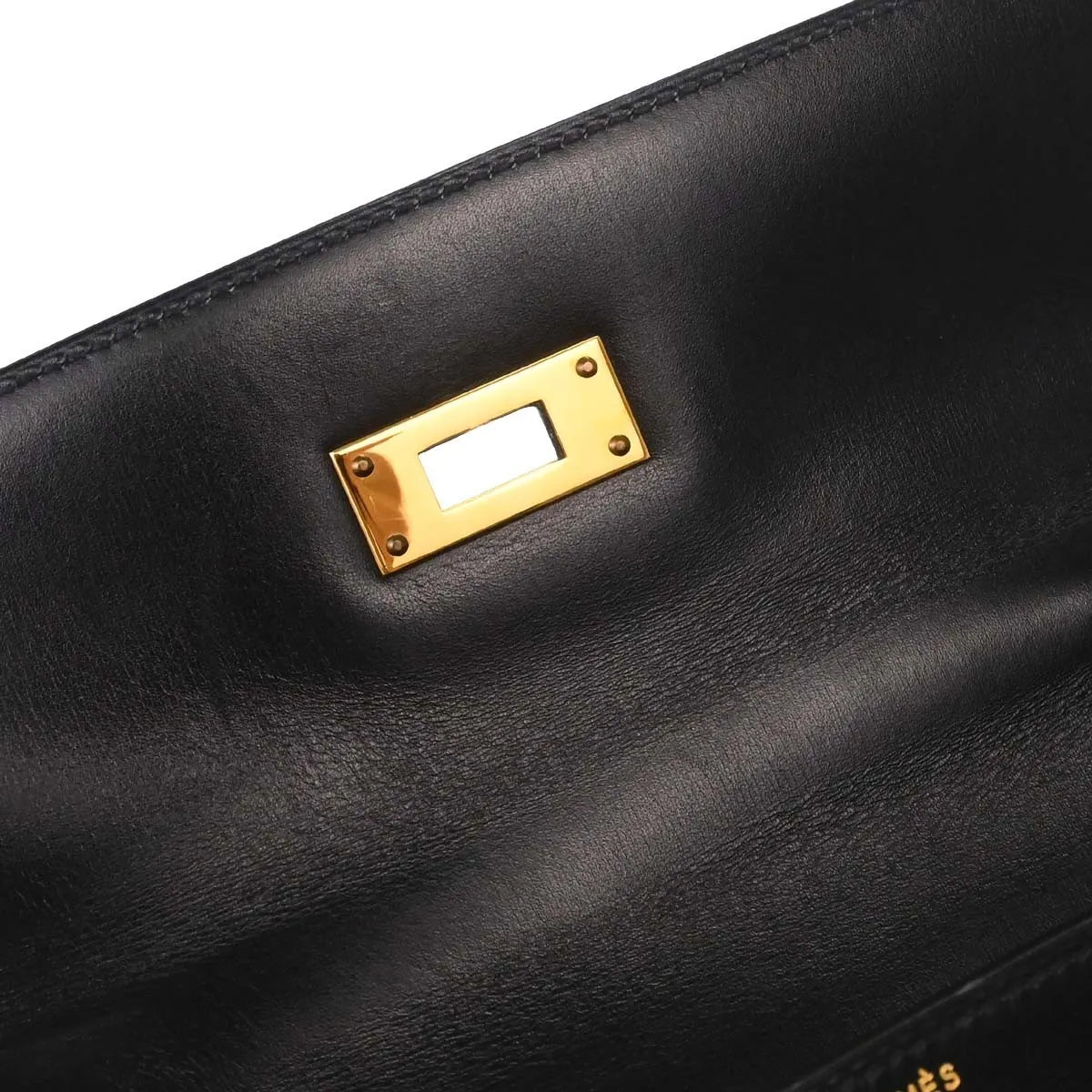 Hermes Kelly Black Box Calf With Gold Hardware Black Leather Handbag (Pre-Owned)