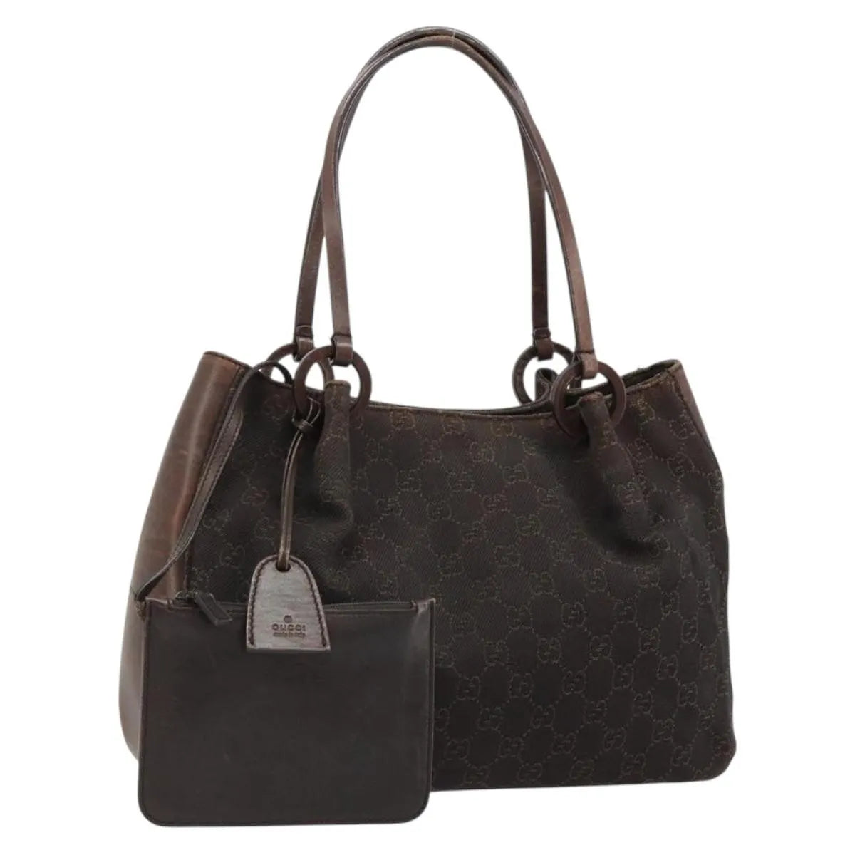 Gucci Vintage Jackie Tote Canvas, Leather Brown Canvas Tote Bag Bag (Pre-Owned)