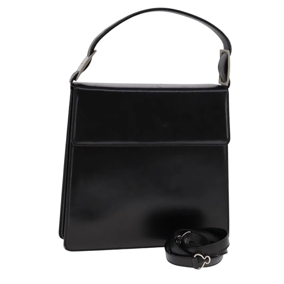 Salvatore Ferragamo Vintage Top Handle Leather Black Leather Handbag (Pre-Owned)