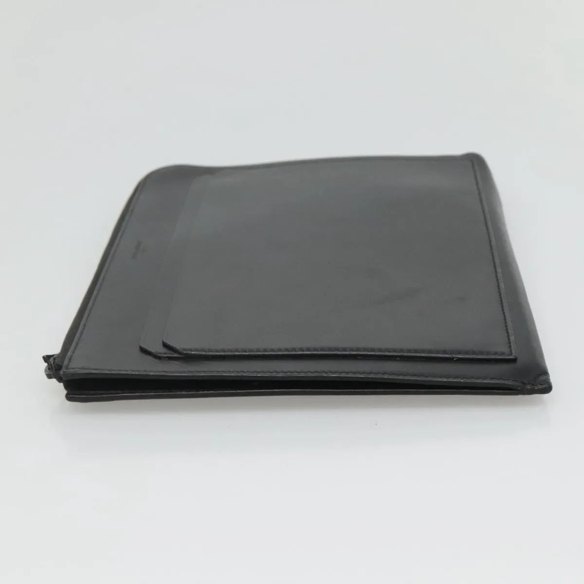 Saint Laurent Zip Pocket Leather Black Leather Clutche & Pouche Bag (Pre-Owned)