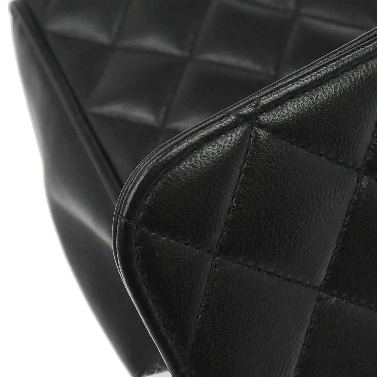 Chanel Vintage Top Handle Flap Quilted Lambskin Black Calfskin Handbag (Pre-Owned)