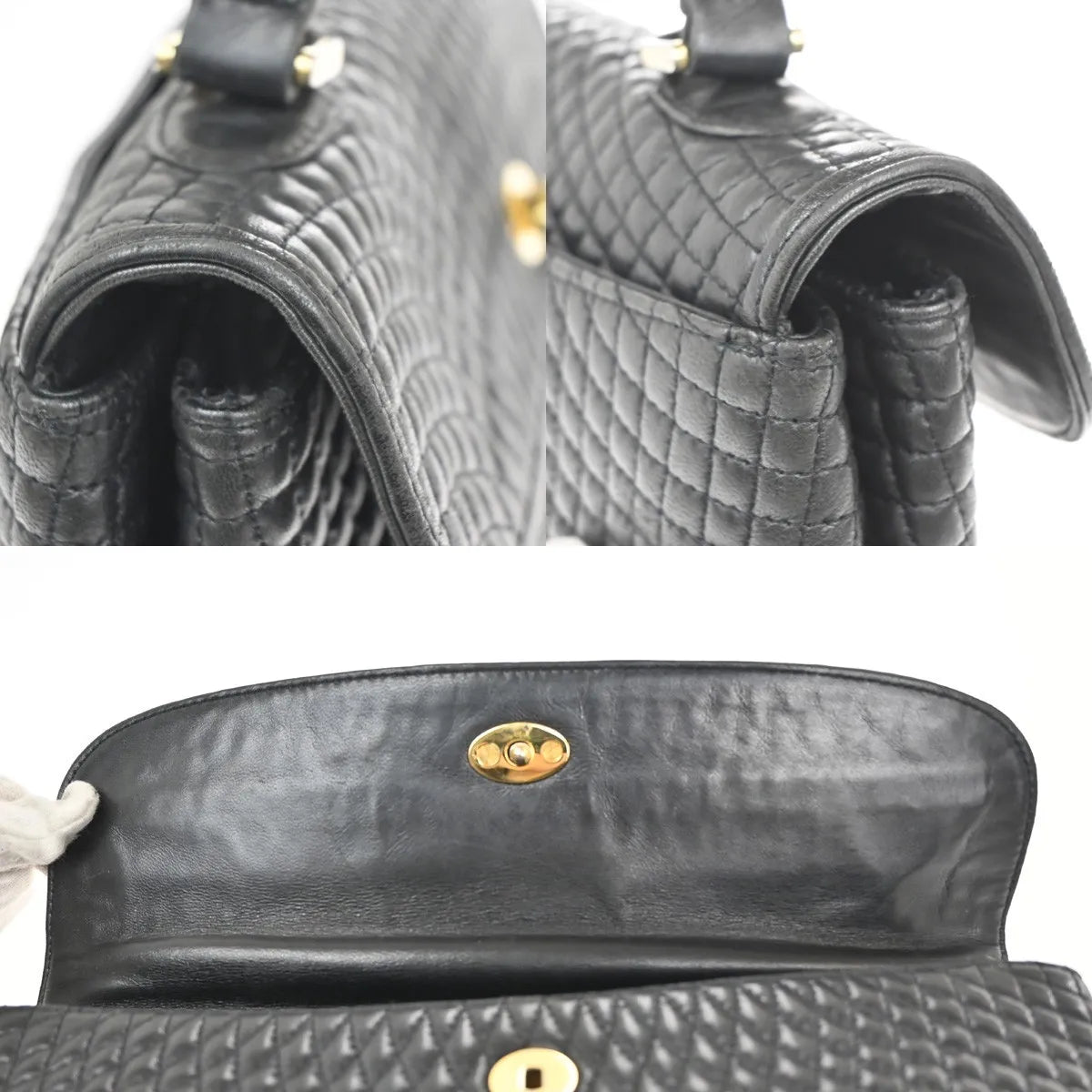 Bally Vintage Quilted Leather Black Leather Handbag (Pre-Owned)
