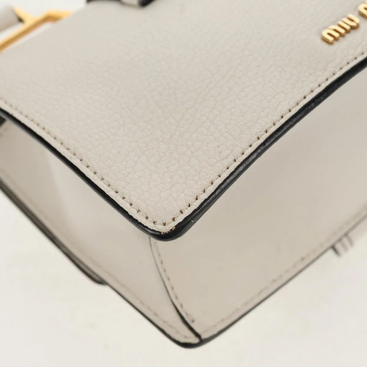 Miu Miu Madras Crystal Buckle Leather White Leather Shoulder Bag Bag (Pre-Owned)