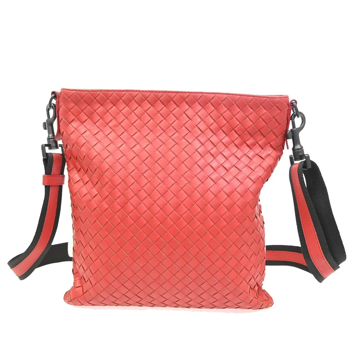 Bottega Veneta Flat Messenger Intrecciato Nappa Red Leather Shoulder Bag Bag (Pre-Owned)