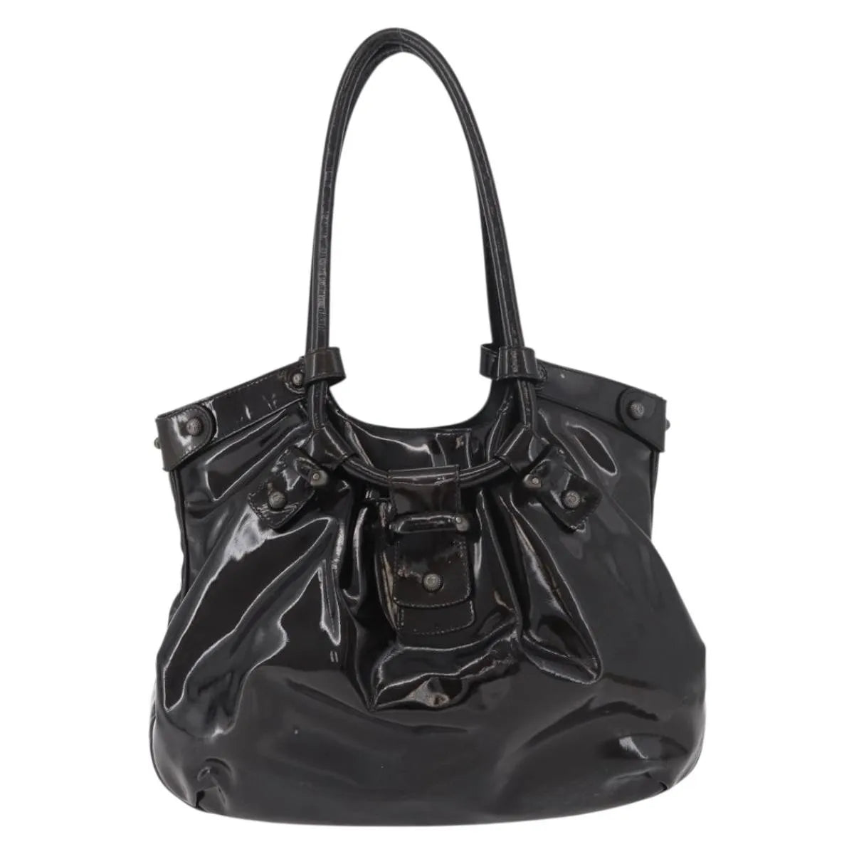 Salvatore Ferragamo Gancini Patent Leather Brown Patent_Leather Handbag (Pre-Owned)