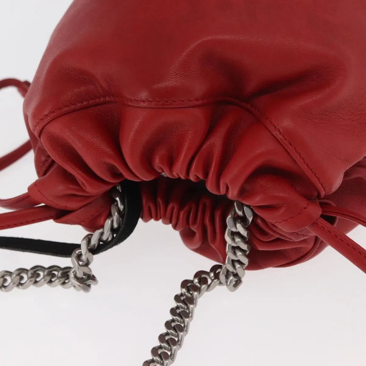 Saint Laurent Teddy Bucket Leather Red Leather Shoulder Bag Bag (Pre-Owned)