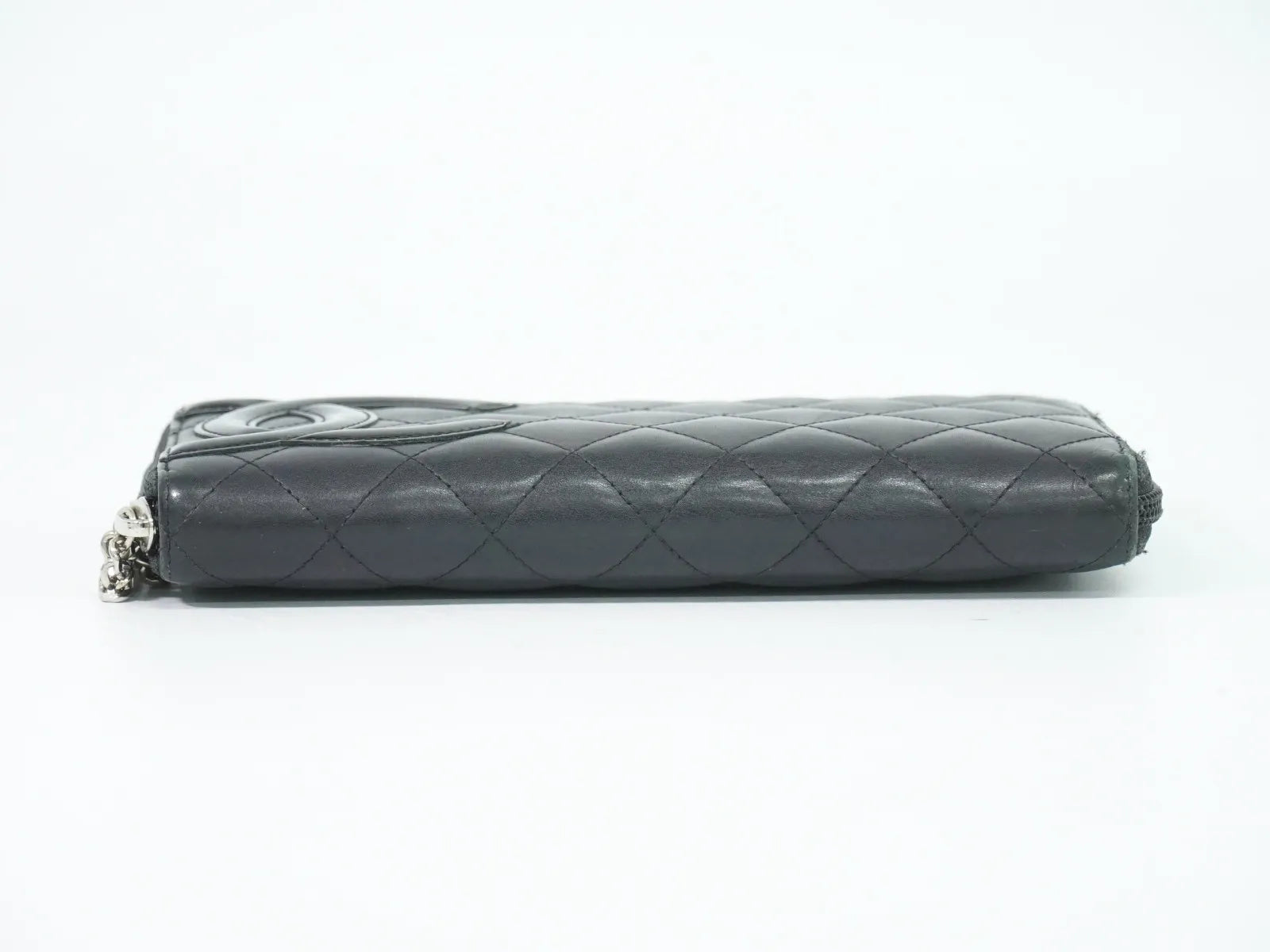 Chanel Cambon Zip Around Quilted Lambskin Black Leather Wallets Accessory (Pre-Owned)
