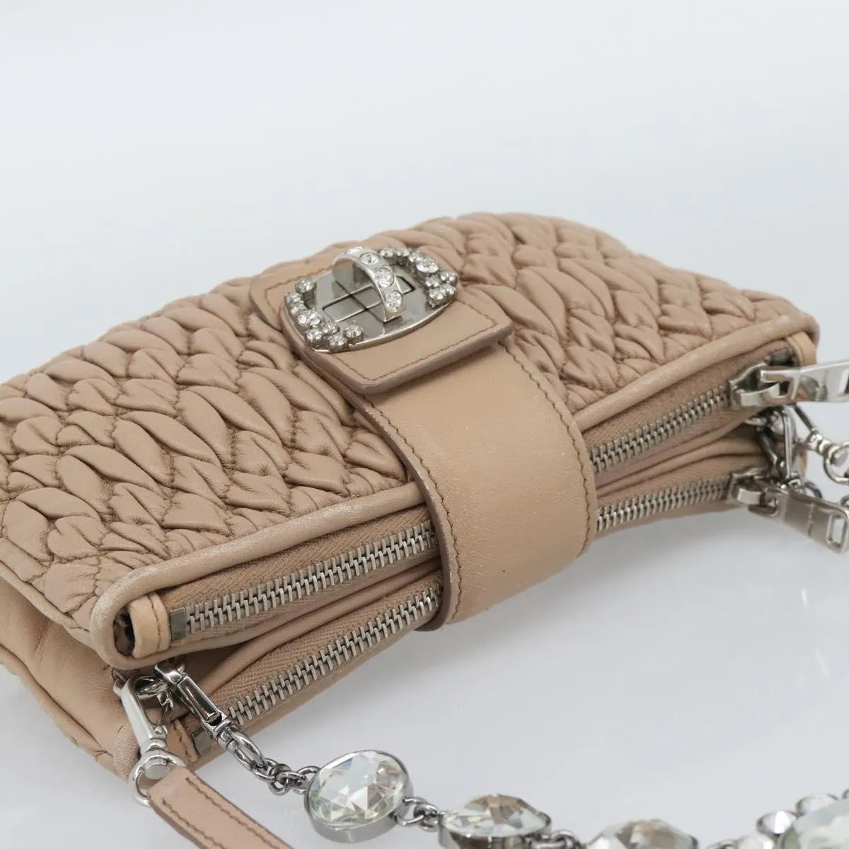 Miu Miu Crystal Convertible Chain Matelasse Leather Pink Leather Shoulder Bag Bag (Pre-Owned)