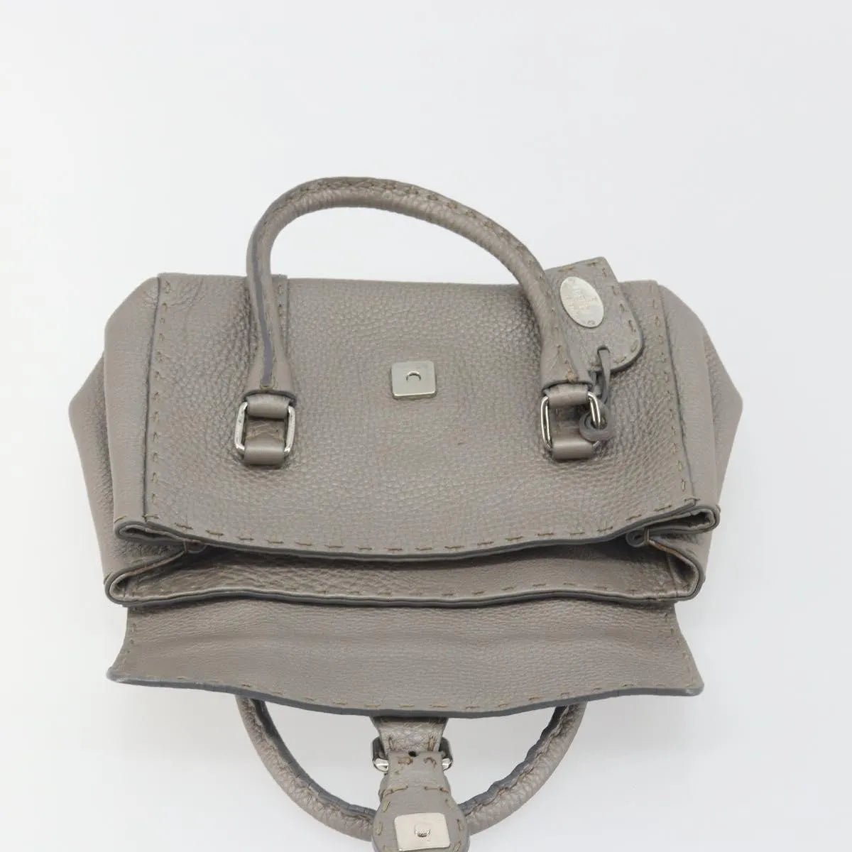 Fendi Selleria Linda Satchel Pebbled Leather Gray Leather Handbag (Pre-Owned)