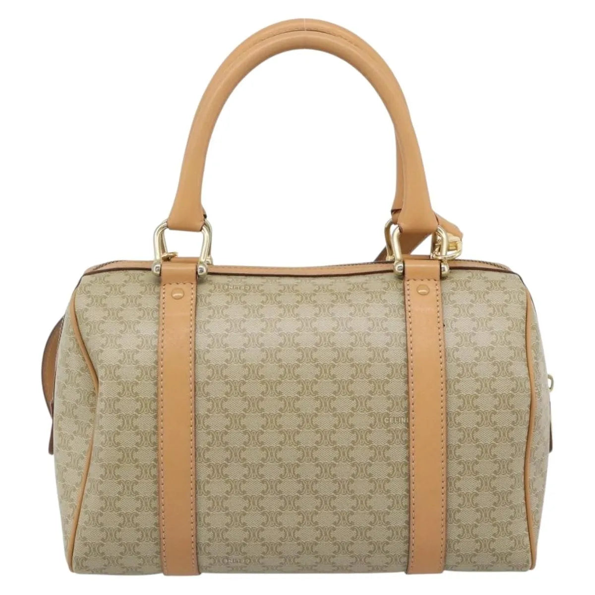Celine Vintage Macadam Boston Canvas Beige Canvas Handbag (Pre-Owned)