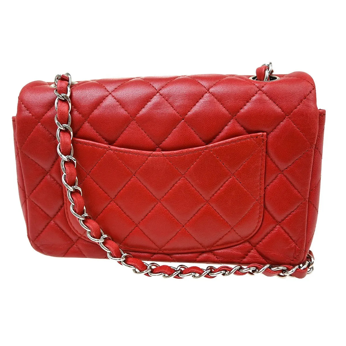 Chanel Vintage Classic Single Flap Quilted Lambskin Red Leather Shoulder Bag Bag (Pre-Owned)