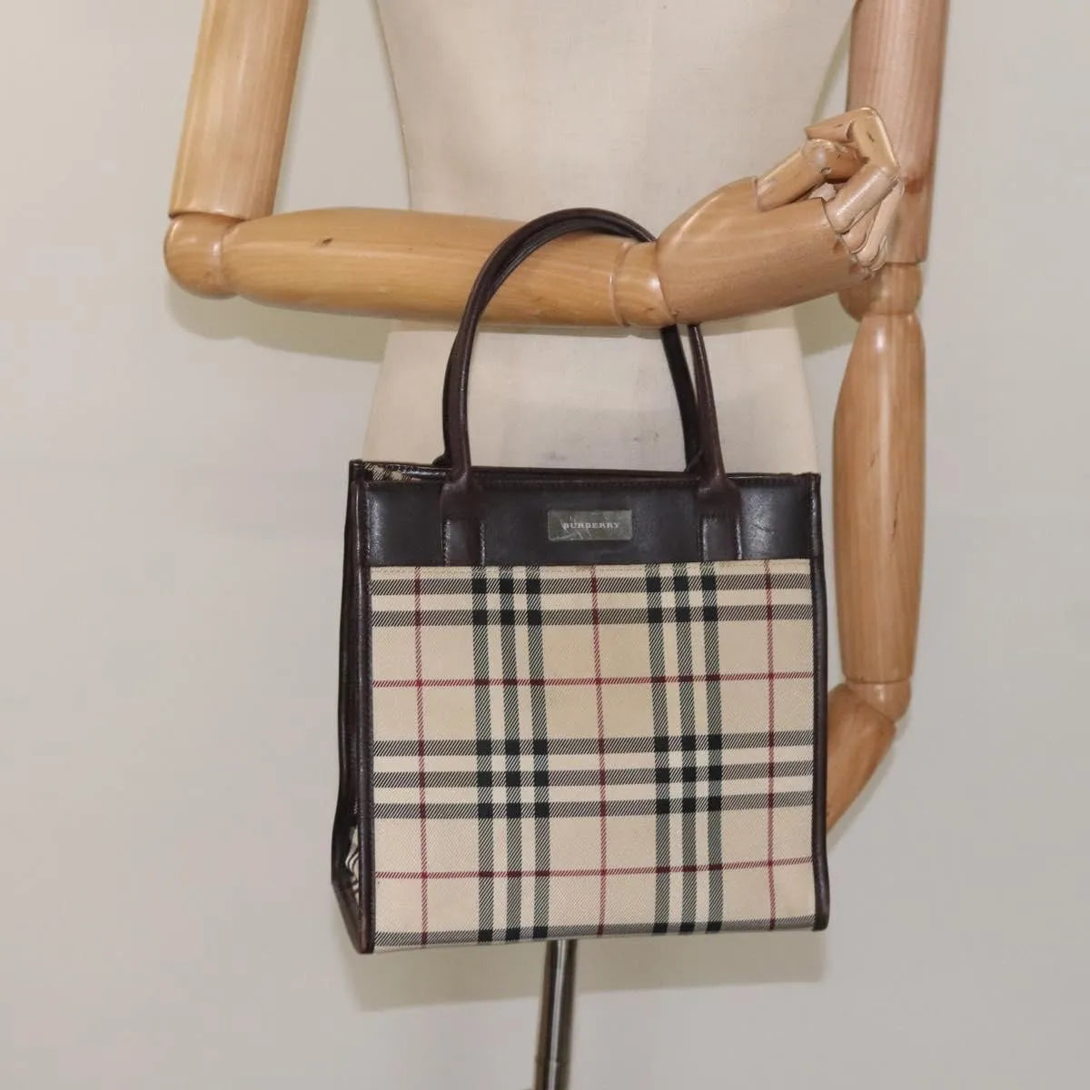 Burberry Nova Check Nylon Beige Nylon Handbag (Pre-Owned)