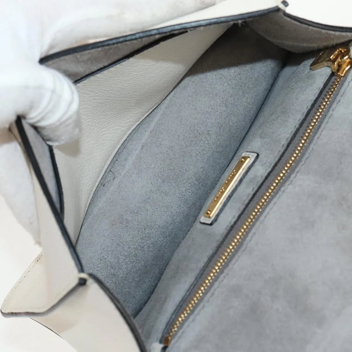 Miu Miu Madras Crystal Buckle Leather White Leather Shoulder Bag Bag (Pre-Owned)