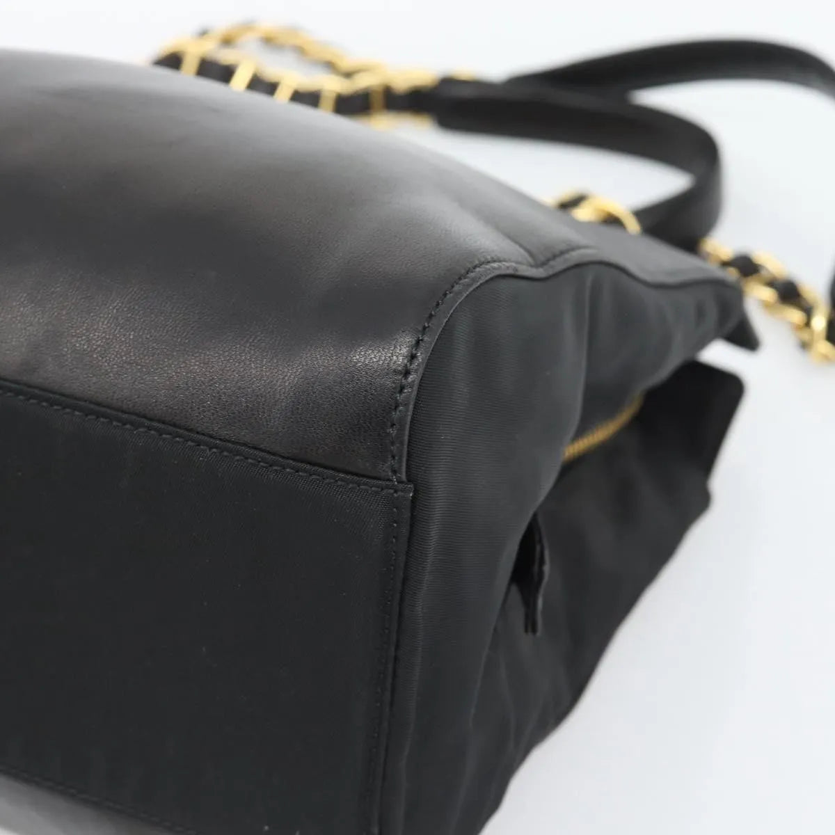 Prada Vintage Nappa Chain Tote Leather Black Leather Shoulder Bag Bag (Pre-Owned)