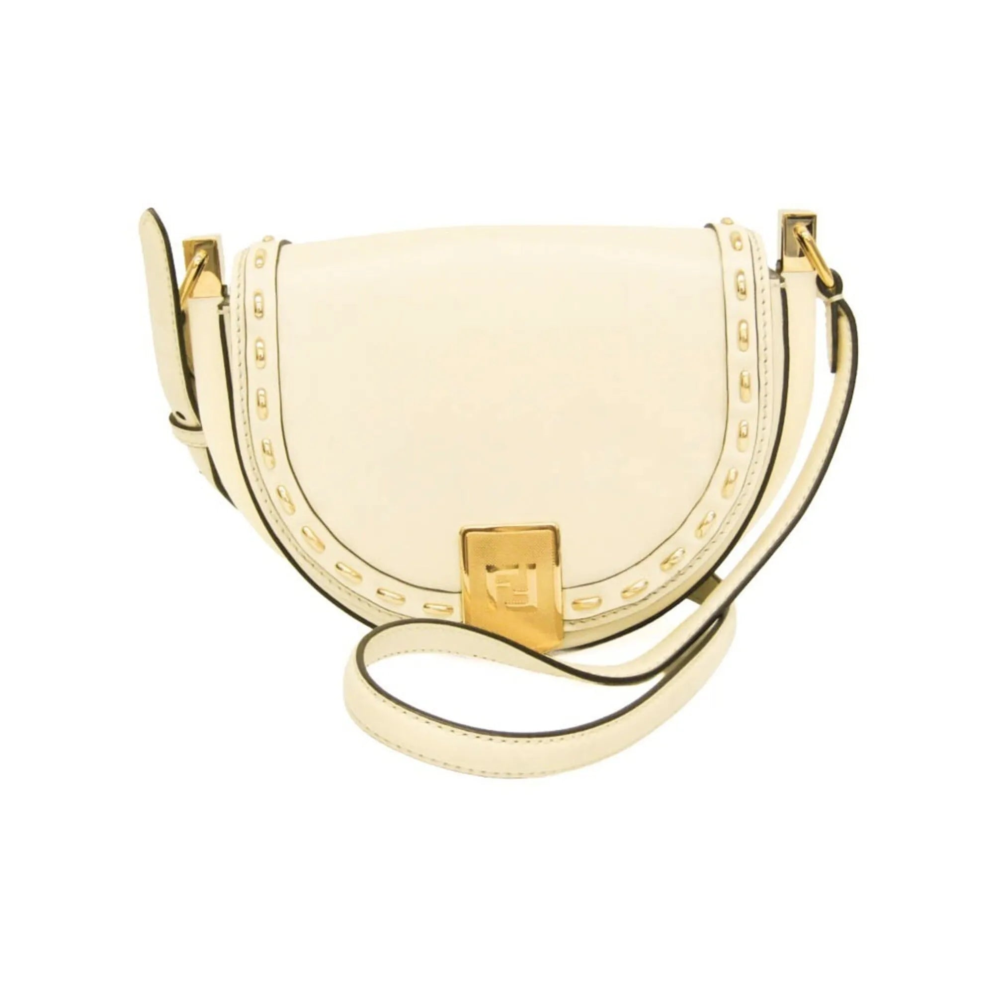 Fendi Moonlight Flap Leather With Plexiglass Detail White Leather Shoulder Bag Bag (Pre-Owned)