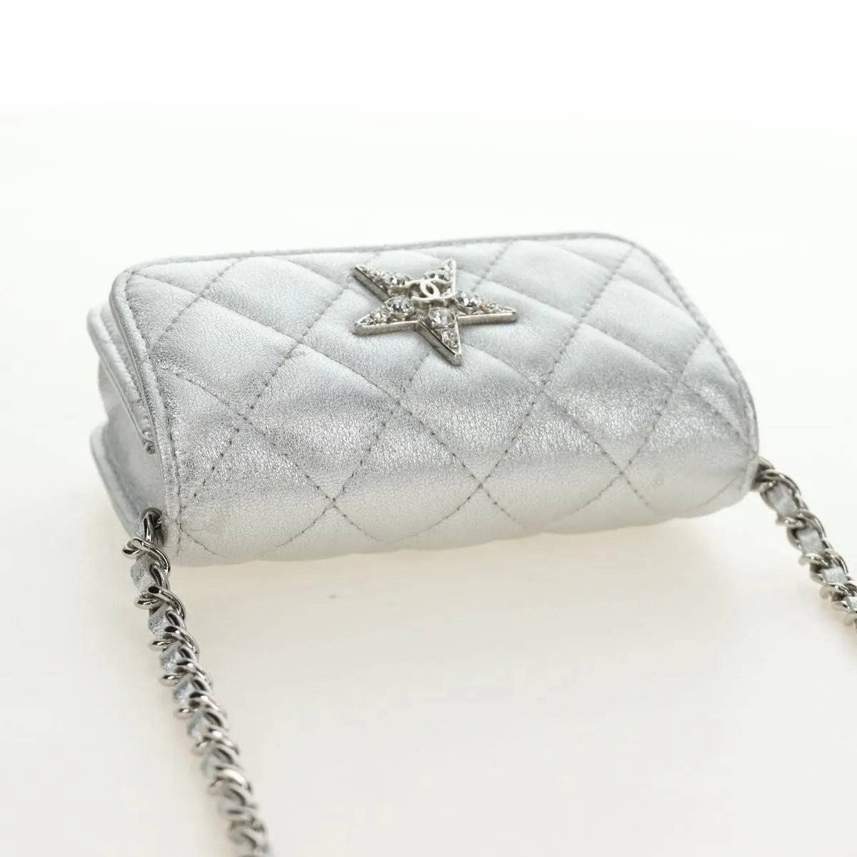 Chanel Cc Star Flap Chain Belt Quilted Lambskin Silver Leather Clutche & Pouche Bag (Pre-Owned)
