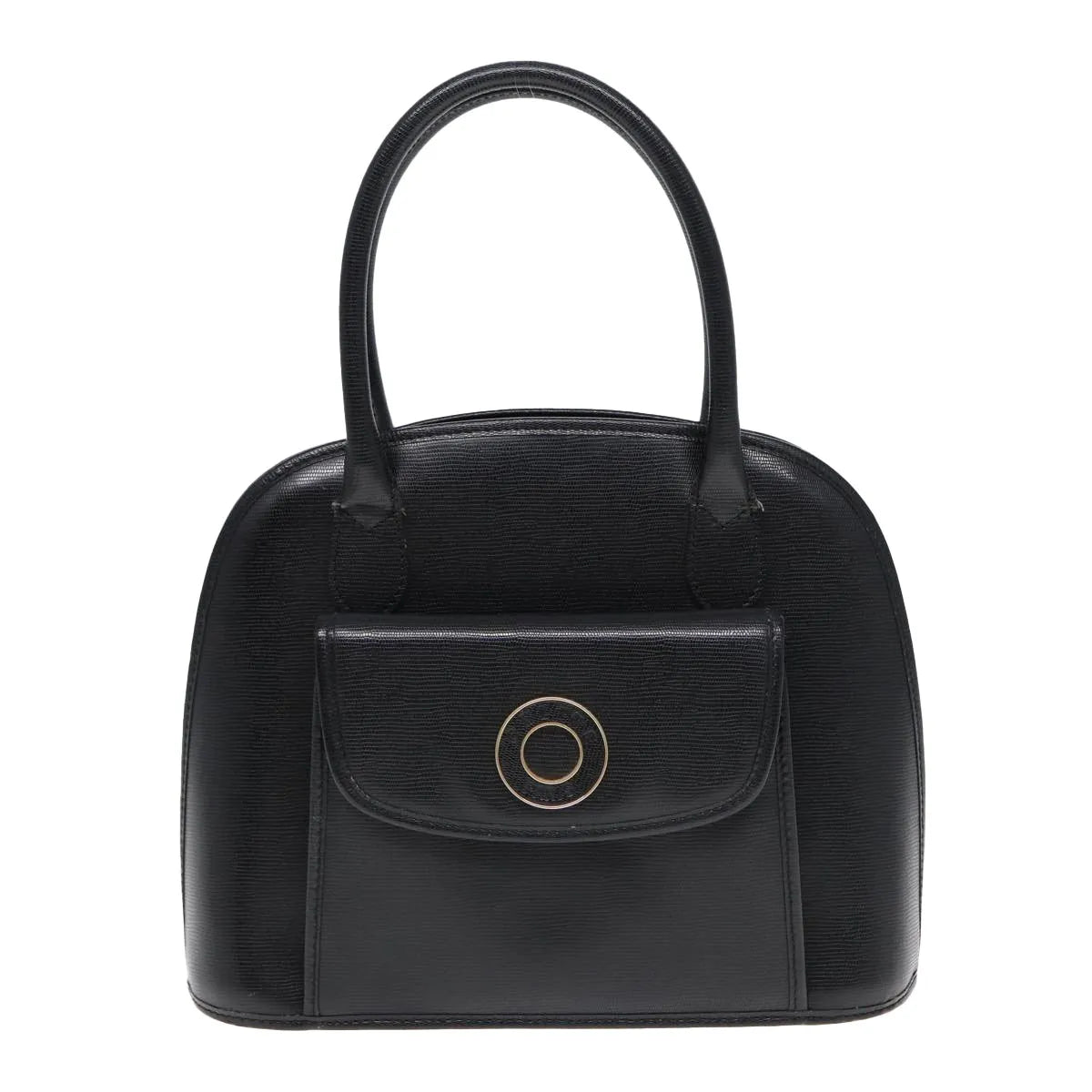 Celine Circle Logo Leather Black Leather Handbag (Pre-Owned)