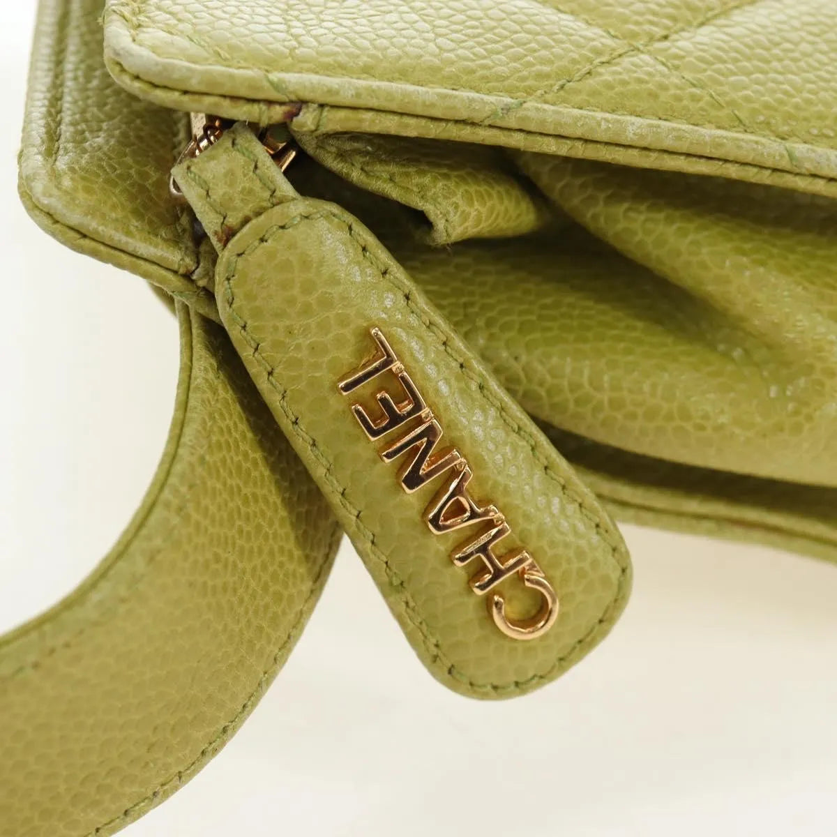 Chanel Vintage Zip Belt Quilted Caviar Yellow Leather Shoulder Bag Bag (Pre-Owned)