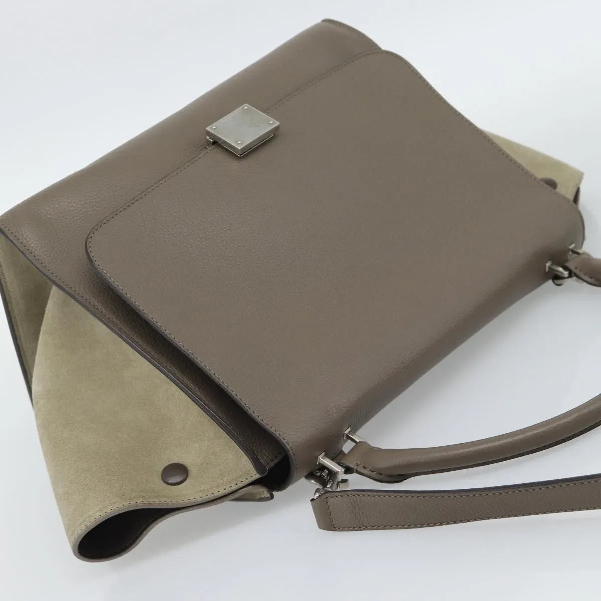 Celine Trapeze Leather With Suede Gray Leather Handbag (Pre-Owned)