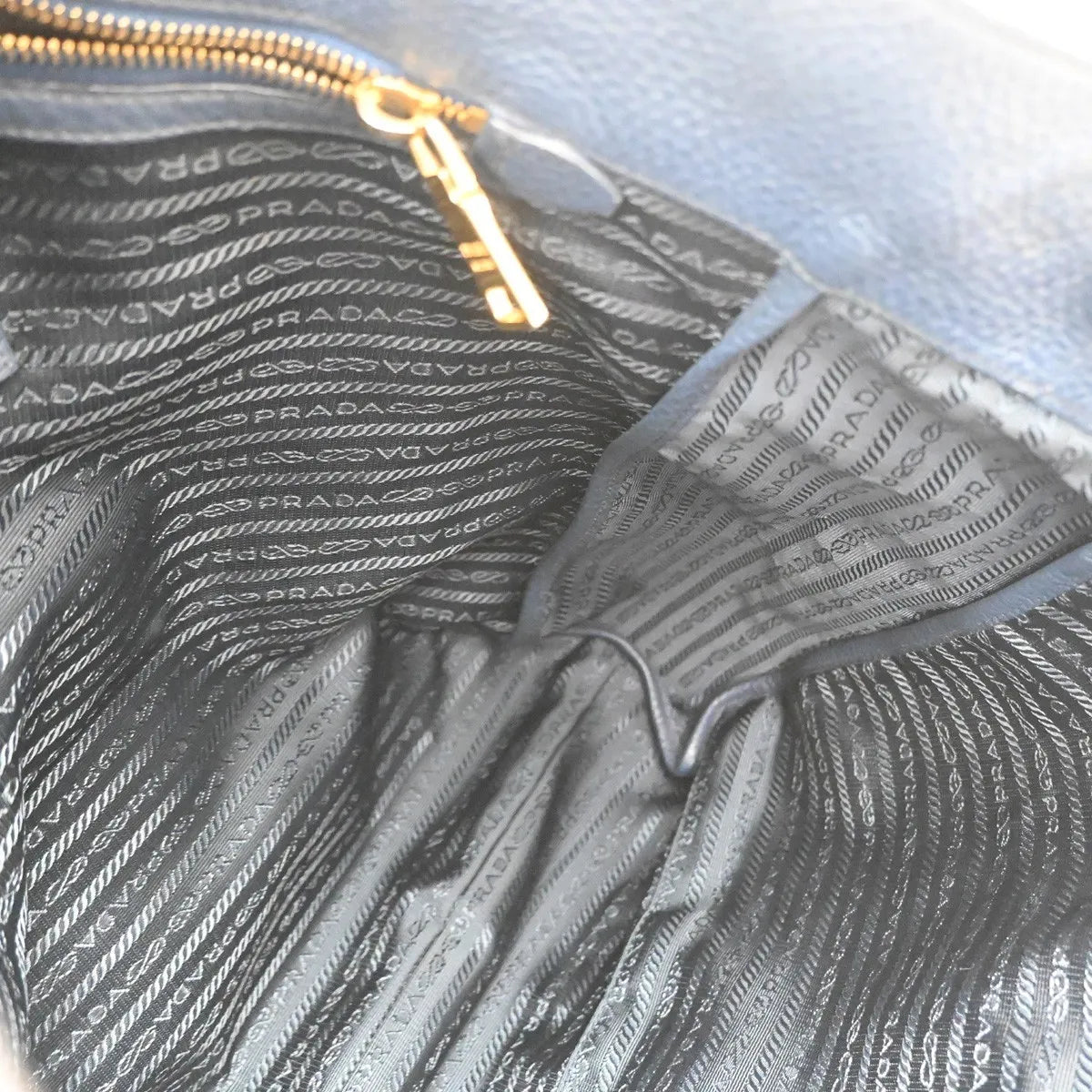 Prada Shopping Tote Vitello Daino Navy Leather Tote Bag Bag (Pre-Owned)