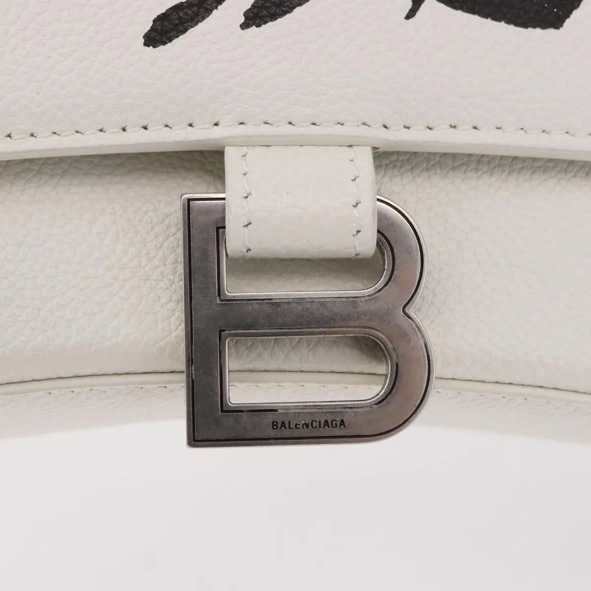 Balenciaga Hourglass Top Handle Leather White Leather Handbag (Pre-Owned)