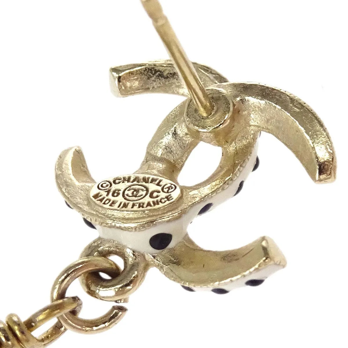 Chanel Cc Dangle Metal With Faux Pearl Gold Gold_Plated Earrings Jewelry (Pre-Owned)