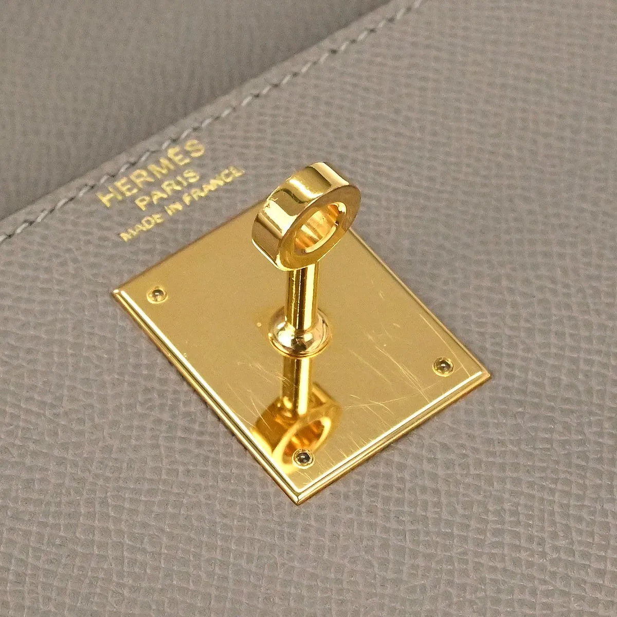 Hermes Kelly Grey Epsom With Gold Hardware Gray Leather Handbag (Pre-Owned)