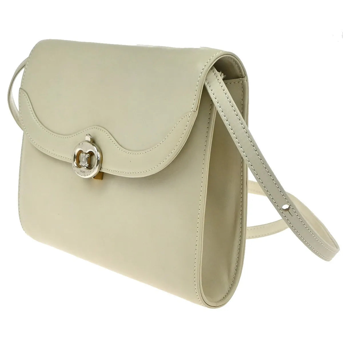 Celine Vintage Leather White Leather Shoulder Bag Bag (Pre-Owned)