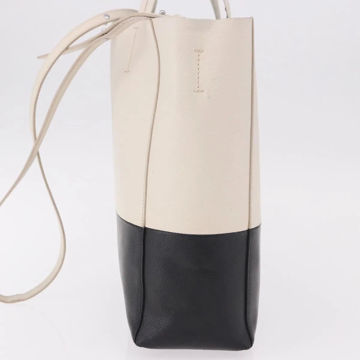 Celine Vertical Bi-Cabas Tote Leather White Leather Tote Bag Bag (Pre-Owned)