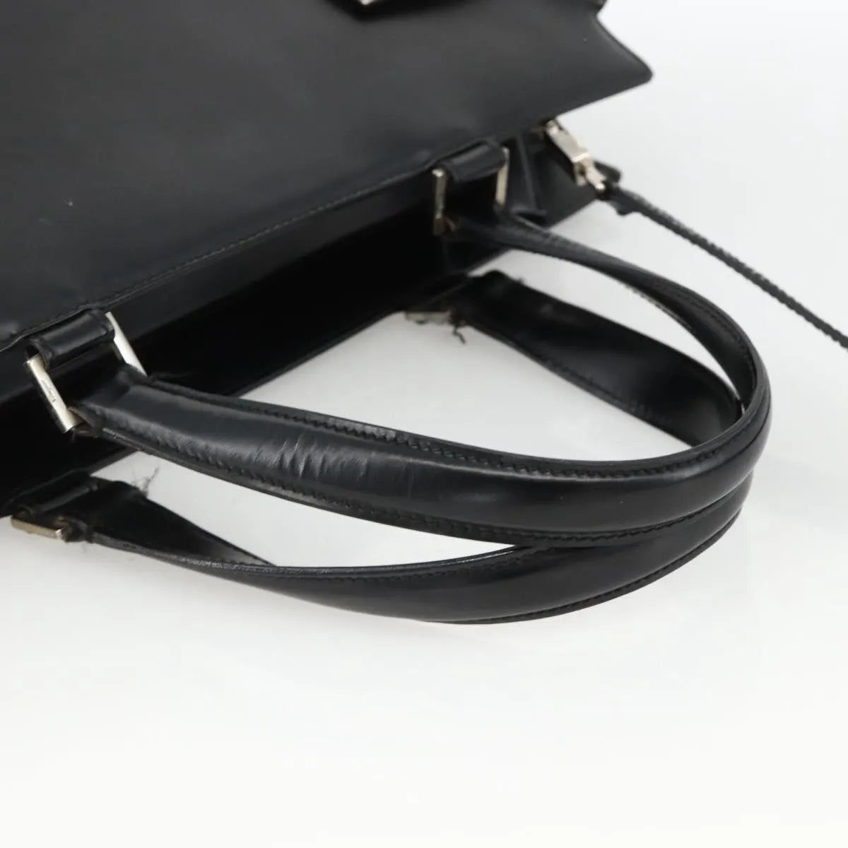 Salvatore Ferragamo Double Gancini Side Buckle Tote Leather Black Leather Handbag (Pre-Owned)
