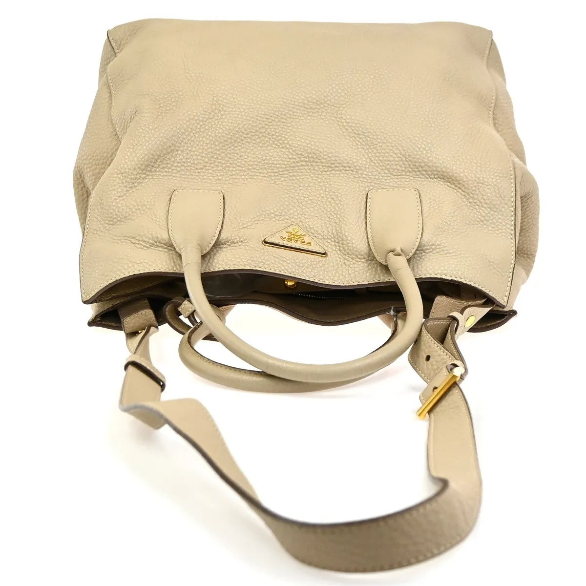 Prada Convertible Open Shopping Tote Vitello Daino Beige Leather Tote Bag Bag (Pre-Owned)
