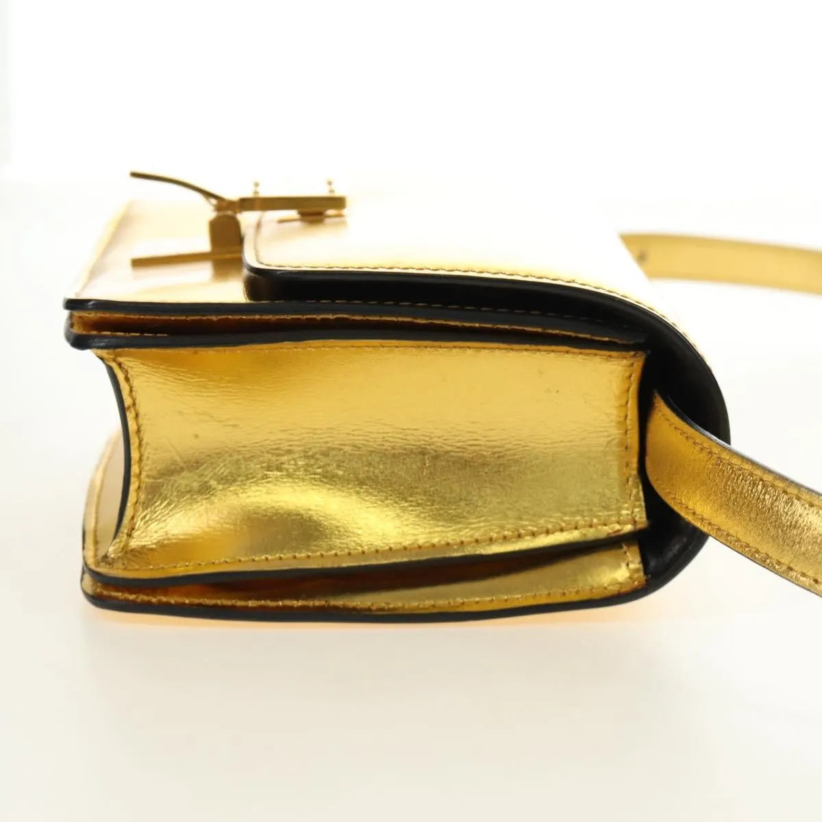 Celine Flap Shoulder Leather Gold Leather Shoulder Bag Bag (Pre-Owned)
