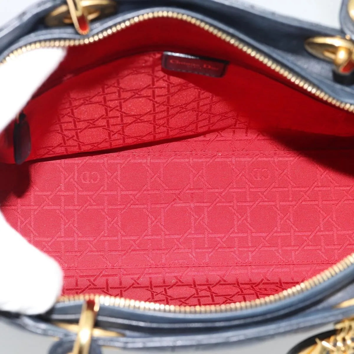 Christian Dior Lady Dior Cannage Quilt Lambskin Black Leather Handbag (Pre-Owned)