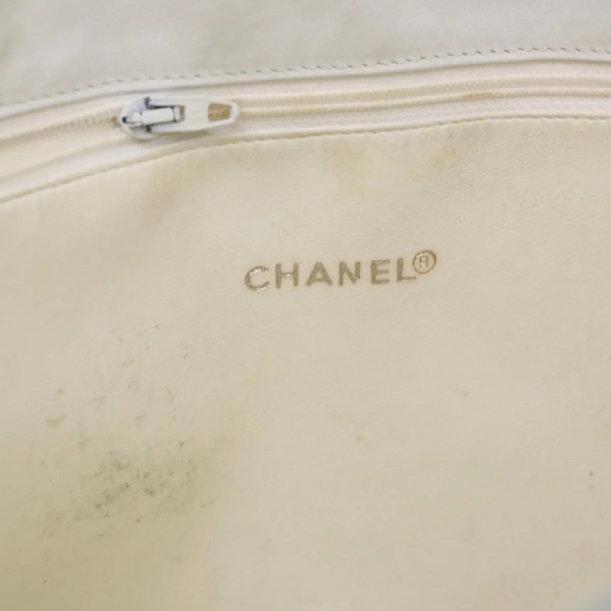 Chanel Vintage Shopping Tote Lambskin White Leather Shoulder Bag Bag (Pre-Owned)
