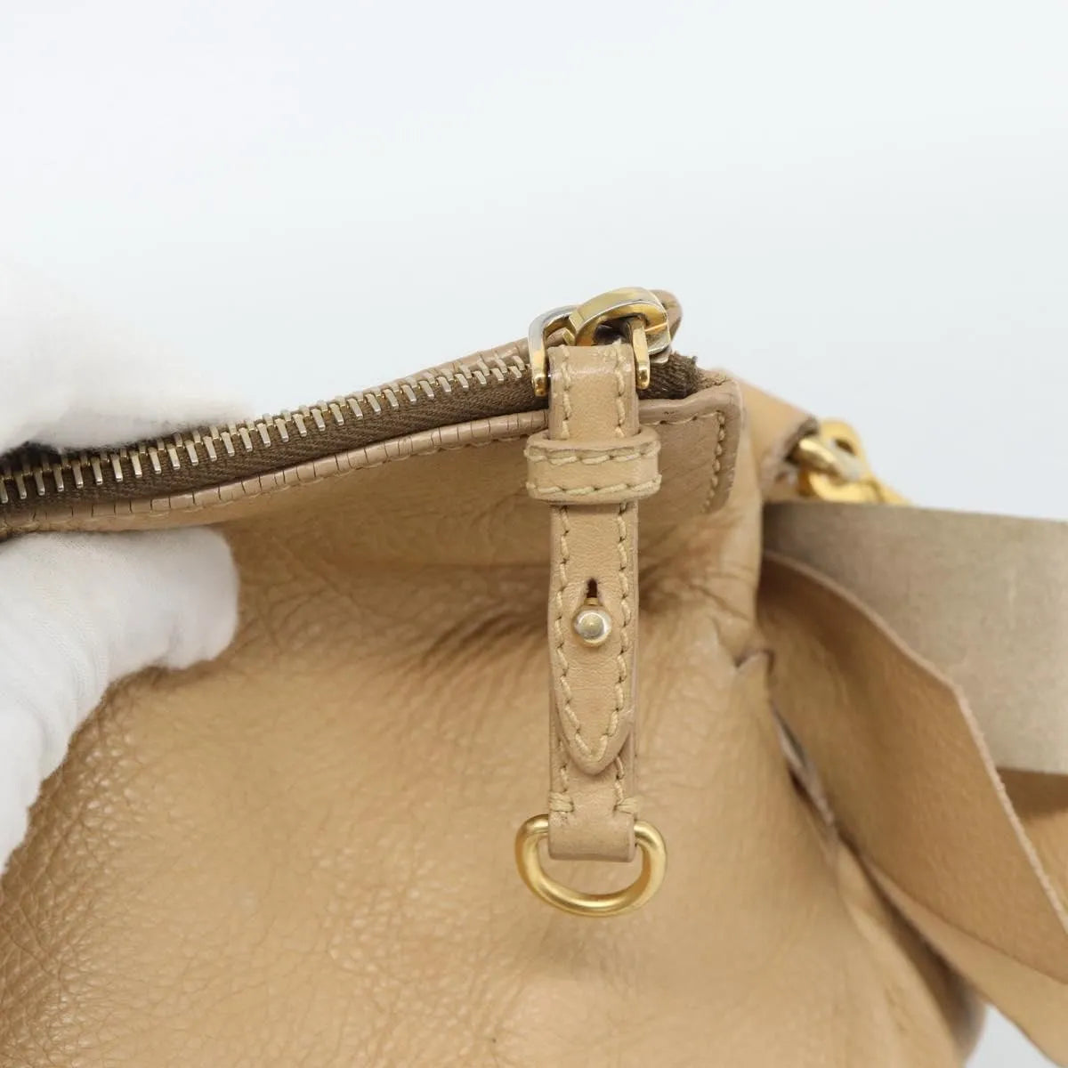 Miu Miu Convertible Satchel Leather Beige Leather Handbag (Pre-Owned)