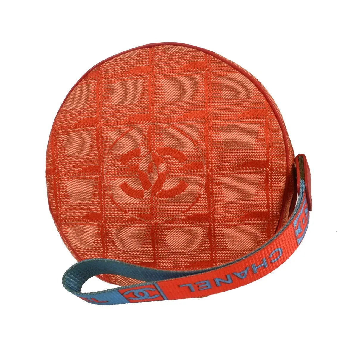 Chanel Travel Line Round Wristlet Nylon Orange Nylon Clutche & Pouche Bag (Pre-Owned)